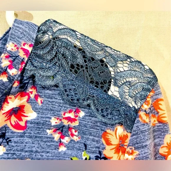 Women’s “Angels Forever Young” Blue Floral Convertible Long Sleeve Blouse - Picture 8 of 10